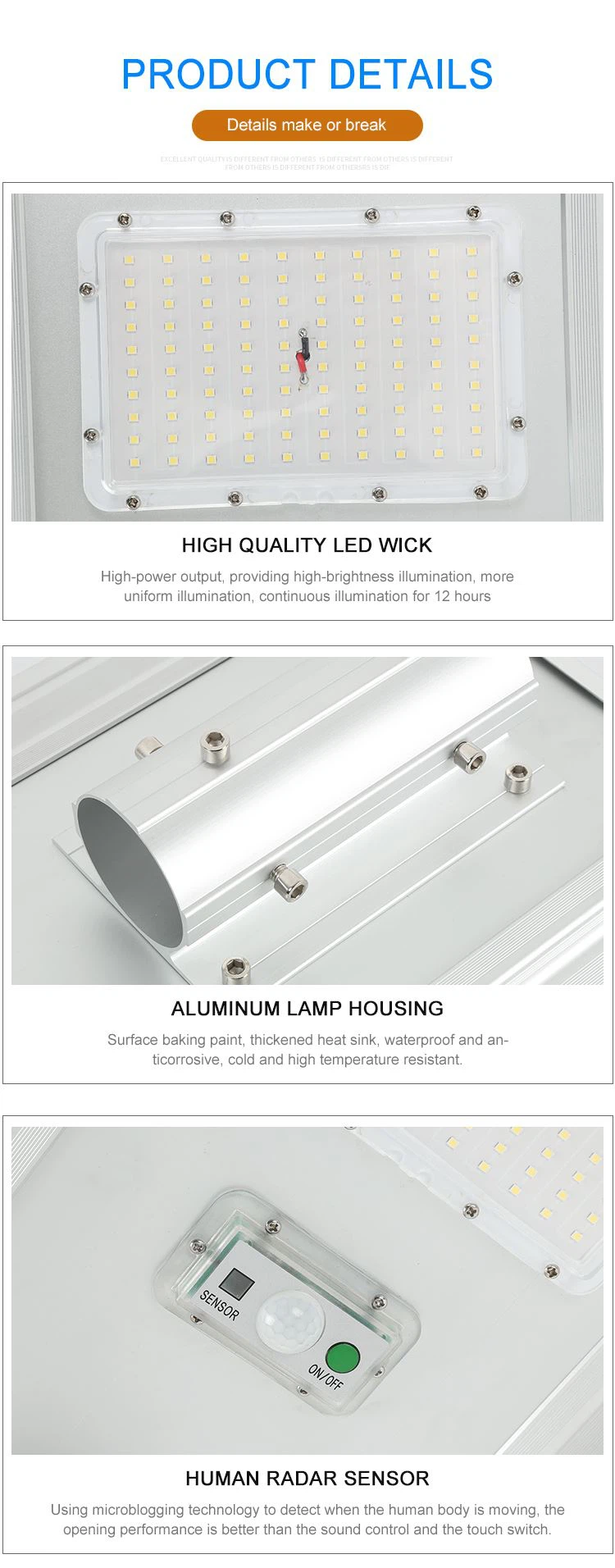 solar street light with battery and panel