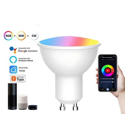 Светодиодные лампы CW с интеллектуальным датчиком RGB: 5–9 Вт, GU10/MR16, затемнение по голосу/WiFi/Bluetooth